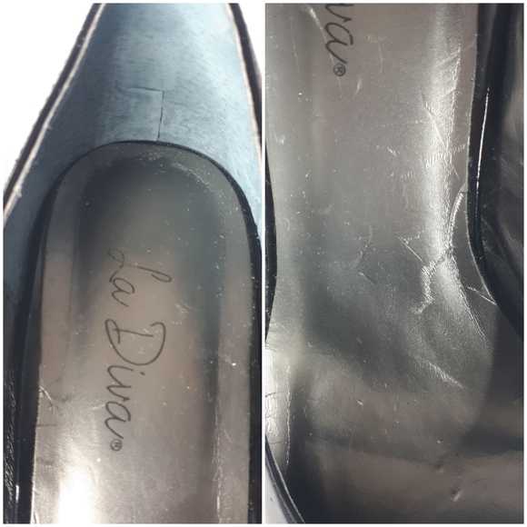 La Diva Chunky Heel 3D Flower Toe Black Patent 8 - Picture 10 of 13